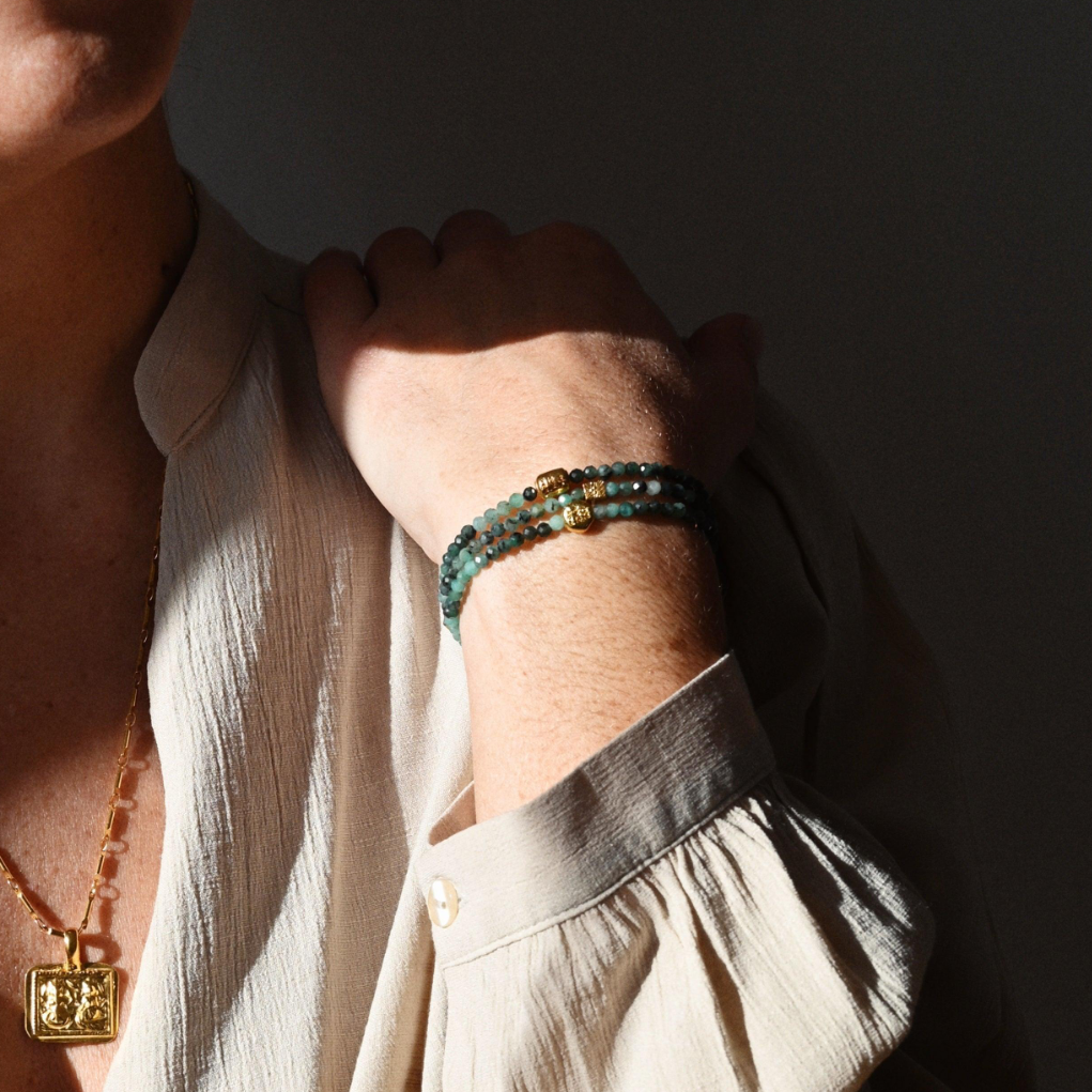 MALA PRECIEUX bracelet - Emerald, golden Manikorlo